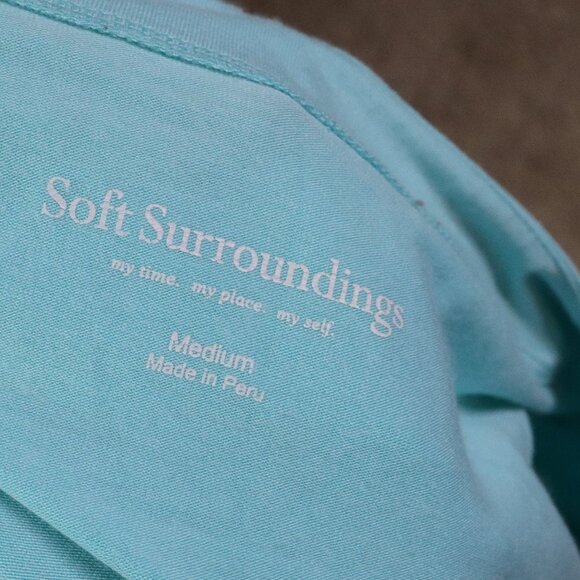 Soft Surroundings | 3/4 Sleeve Top Medium Faux Wrap Blue - Picture 5 of 6